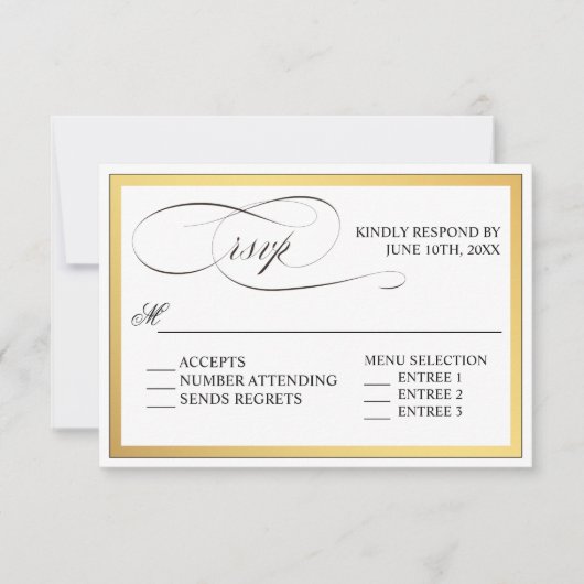 Script エレガント Flowishes Wedding RSVP (正面)