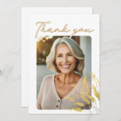 Script エレガント Folidsフォト誕生日 サンキューカード (正面/裏面)