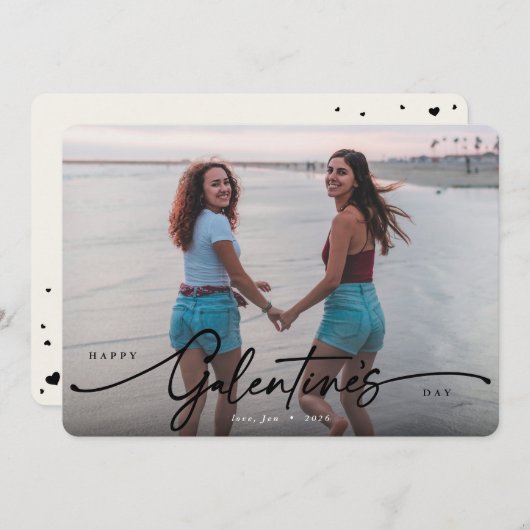 Script エレガント Galentine's Day Flat Photo シーズンカード (正面/裏面)