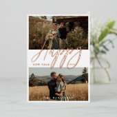 Script エレガント Happy New Yearカップルミニマル写真 箔シーズンカード (立ち正面)