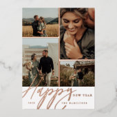 Script エレガント Happy New Yearフォトグミニマルリッド 箔シーズンカード (正面)