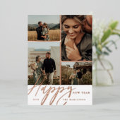 Script エレガント Happy New Yearフォトグミニマルリッド 箔シーズンカード (立ち正面)