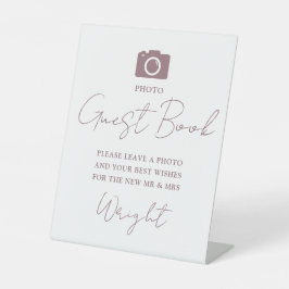 Script エレガント Mauve Photo Guest Book's 結婚 台座サイン