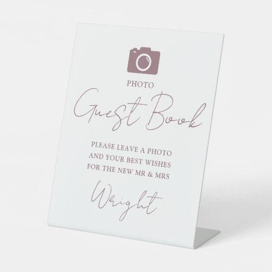 Script エレガント Mauve Photo Guest Book's 結婚 台座サイン (正面)