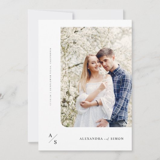 Script エレガント Monogramの結婚写真 招待状 (正面)