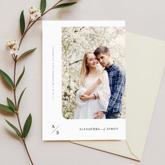 Script エレガント Monogramの結婚写真 招待状