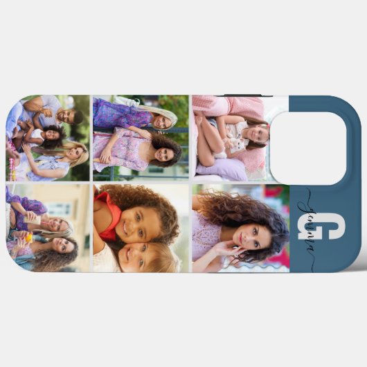 Script エレガント Monogram 6フォトブルーとグレー Case-Mate iPhoneケース (裏面 (横))