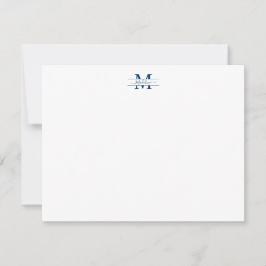 Script エレガント Monogram Navy Blue Note Card ノートカード (正面)