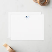 Script エレガント Monogram Navy Blue Note Card ノートカード (正面/裏面インサイチュ)