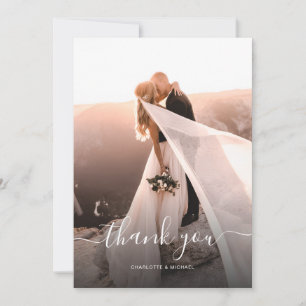 Script エレガント Monogram Photo結婚's サンキューカード