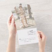 Script エレガント Photoモダンの結婚値 オールインワン招待状 (貼ってはがせる)