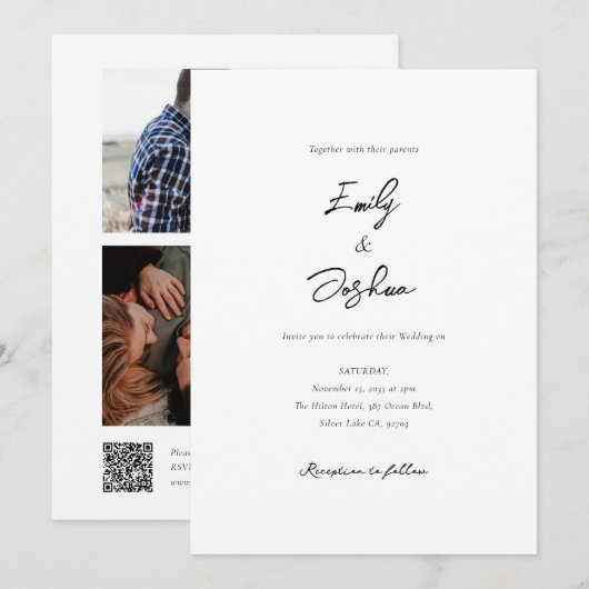 Script エレガント Photo Collage結婚's 招待状 (正面/裏面)