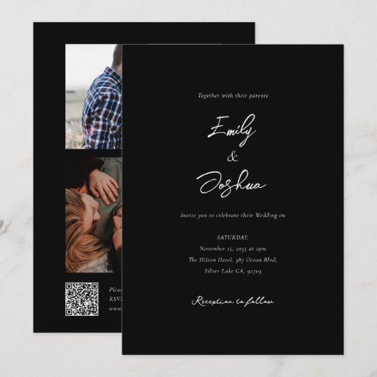 Script エレガント Photo Collage結婚's 招待状 (正面/裏面)