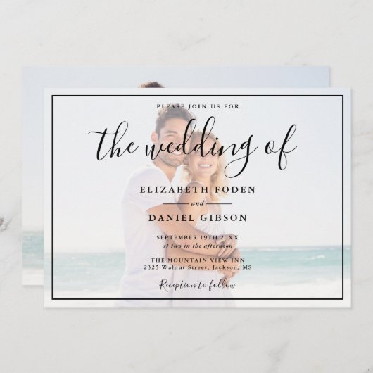 Script エレガント Photo White And Black 結婚's 招待状 (正面/裏面)