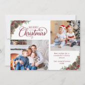 Script エレガント Pine Cones 2フォトクリスマス シーズンカード (正面)