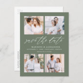 Script エレガント Sage 4 Photo Collage日付の保存 案内ポストカード (正面/裏面)