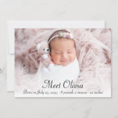 Script エレガント Statsフォトコラージュ赤ちゃん女の子誕生 案内状 (正面)