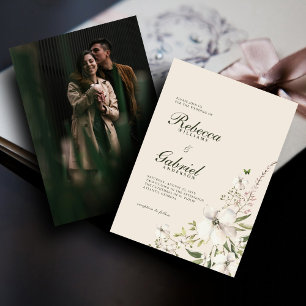 Script エレガント Water Colorフローラの結婚写真 招待状