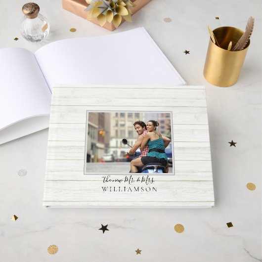 Script エレガント Wood素朴 New Mr.And Mrs. Photo ゲストブック (正面見開き)