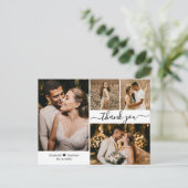 Script スタイリッシュ結婚の4枚のコラージュありがとう ポストカード (スタンド正面)