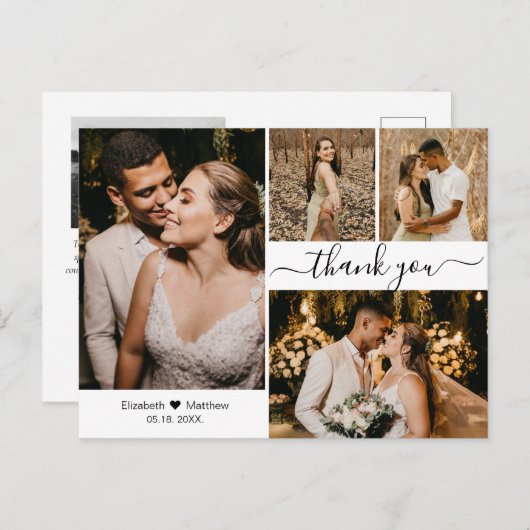 Script スタイリッシュ結婚の4枚のコラージュありがとう ポストカード (正面/裏面)