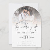 Script スタイリッシュ 2 Photos Overlay QR Code 結婚's 招待状 (正面)