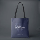 Script パーソナライズされた Groomsmenの名前とMonogram トートバッグ<br><div class="desc">groomsmenトートバッグで個人結婚touchをパーソナライズされた追加する。このバッグパーソナライズされたは、白クラシックセリフフォントスタイルにおけるgroomsmanの名前と結婚、白クラシックセリフスタイルスタイルにおける詳細と、淡青色セリフにおけるモノグラムを背景に、ネイビーブルーの背景に特徴づける。また、花婿介添人、花嫁の父、リングのベアラーのためにも最適。</div>