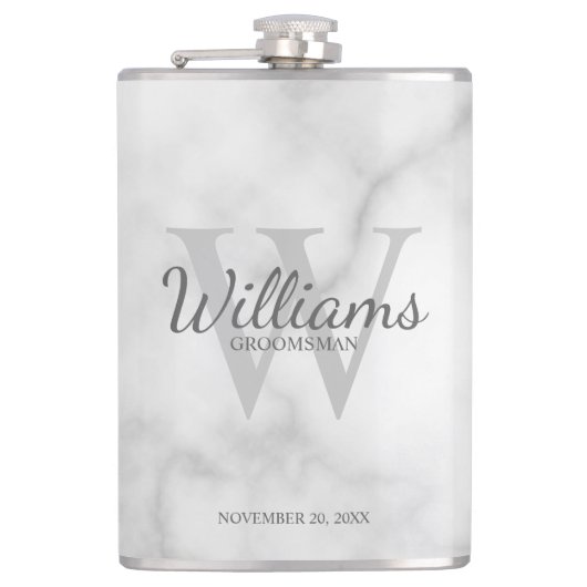 Script パーソナライズされた Groomsmenの名前とMonogram フラスク (正面)