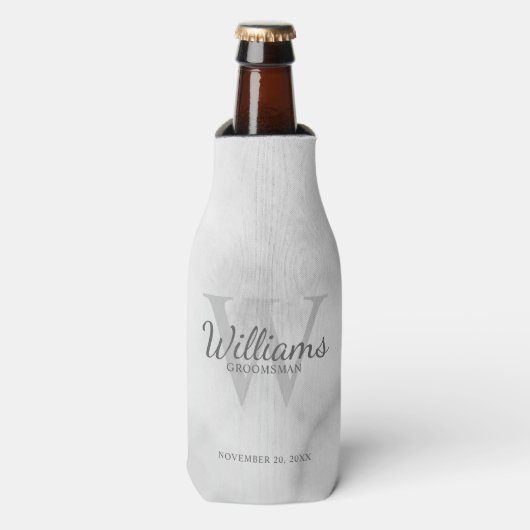 Script パーソナライズされた Groomsmenの名前とMonogram ボトルクーラー (ボトル正面)