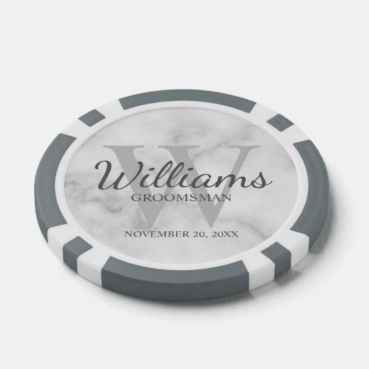 Script パーソナライズされた Groomsmenの名前とMonogram ポーカーチップ (シングル)