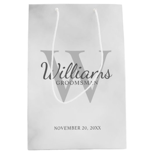 Script パーソナライズされた Groomsmenの名前とMonogram ミディアムペーパーバッグ (正面)