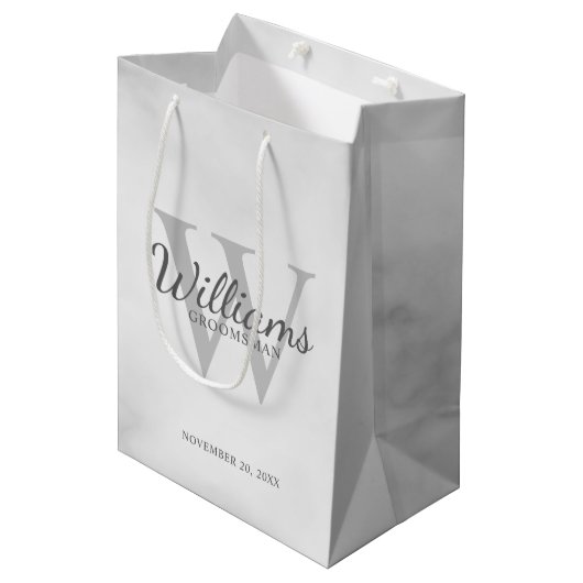 Script パーソナライズされた Groomsmenの名前とMonogram ミディアムペーパーバッグ (正面アングル)