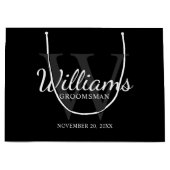 Script パーソナライズされた Groomsmenの名前とMonogram ラージペーパーバッグ (正面)