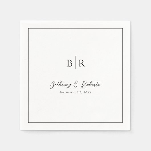 Script フォーマル Monogramの結婚食器 スタンダードカクテルナプキン (正面)