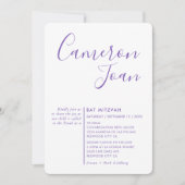 SCRIPT ミニマルシンプルモダンバルミツワー紫 招待状 (正面)