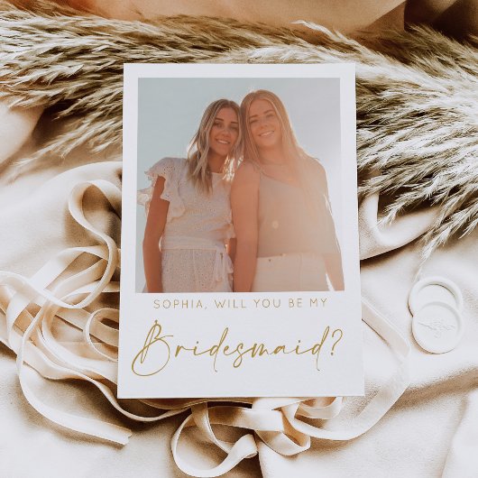 Script ミニマル Bridesmaid Proposal Card with Photo ポストカード