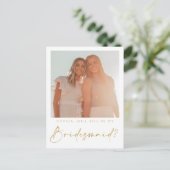 Script ミニマル Bridesmaid Proposal Card with Photo ポストカード (スタンド正面)