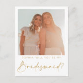 Script ミニマル Bridesmaid Proposal Card with Photo ポストカード (正面)