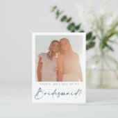 Script ミニマル Bridesmaid Proposal Card with Photo ポストカード (スタンド正面)