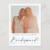 Script ミニマル Bridesmaid Proposal Card with Photo ポストカード (正面)