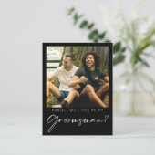 Script ミニマル Groomsman Proposal Card with Photo ポストカード (スタンド正面)