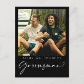 Script ミニマル Groomsman Proposal Card with Photo ポストカード (正面)