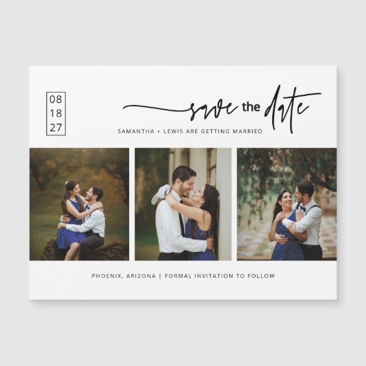 Script ミニマル Photo Save the Date Magnetic Card (正面)
