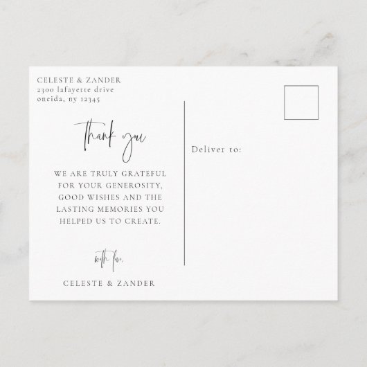 Script モダン結婚の写真 ポストカード (裏面)