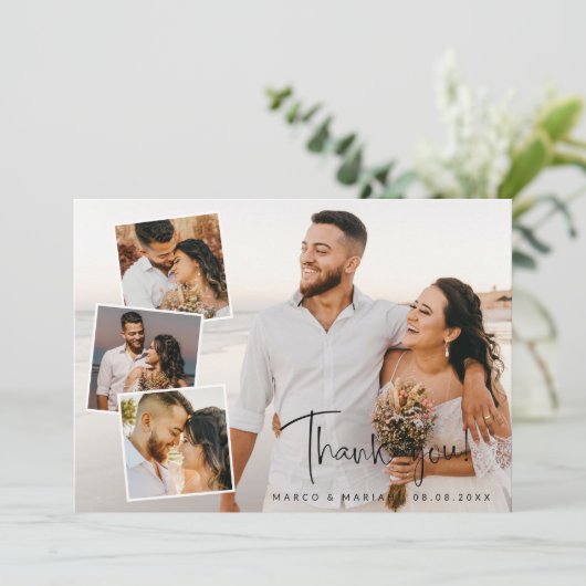 Script モダン結婚のPhoto Collageありがとう サンキューカード (スタンド正面)