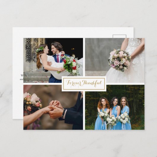 Script モダン結婚のPhoto Collageありがとう ポストカード (正面/裏面)