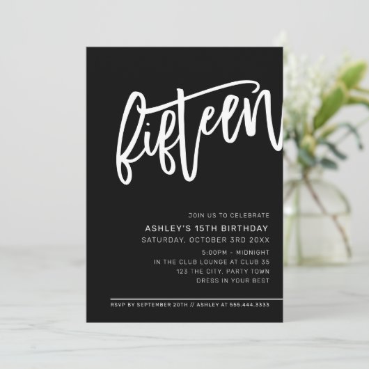 SCRIPT モダン 15th birthday party白黒 招待状 (スタンド正面)