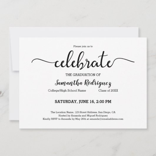 Script モダン 2025写真卒業パーティー 招待状 (裏面)