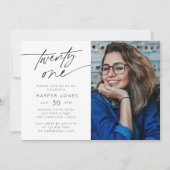 Script モダン 21st誕生日パーティー写真水平 招待状 (正面)