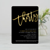 SCRIPT モダン 30th誕生日パーティー白黒金ゴールド 箔招待状 (立ち正面)